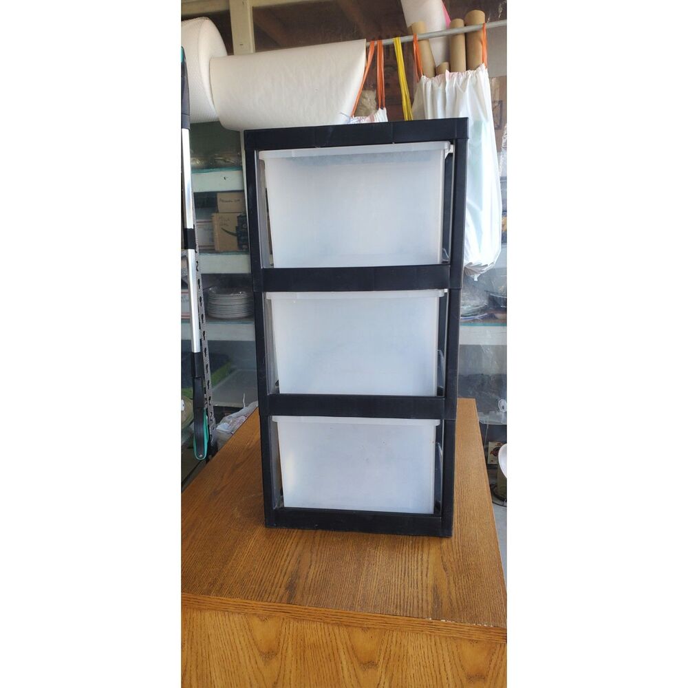 Clear 3 Drawer Plastic Storage Organizer Box with Top Tray - Black local p/u onl